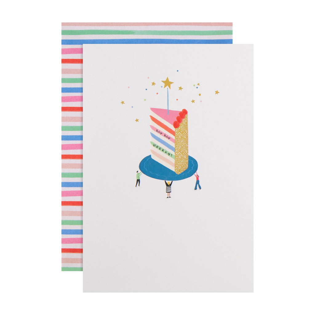 Daydream Wishes Birthday Card - Tiny people carrying a slice of cake