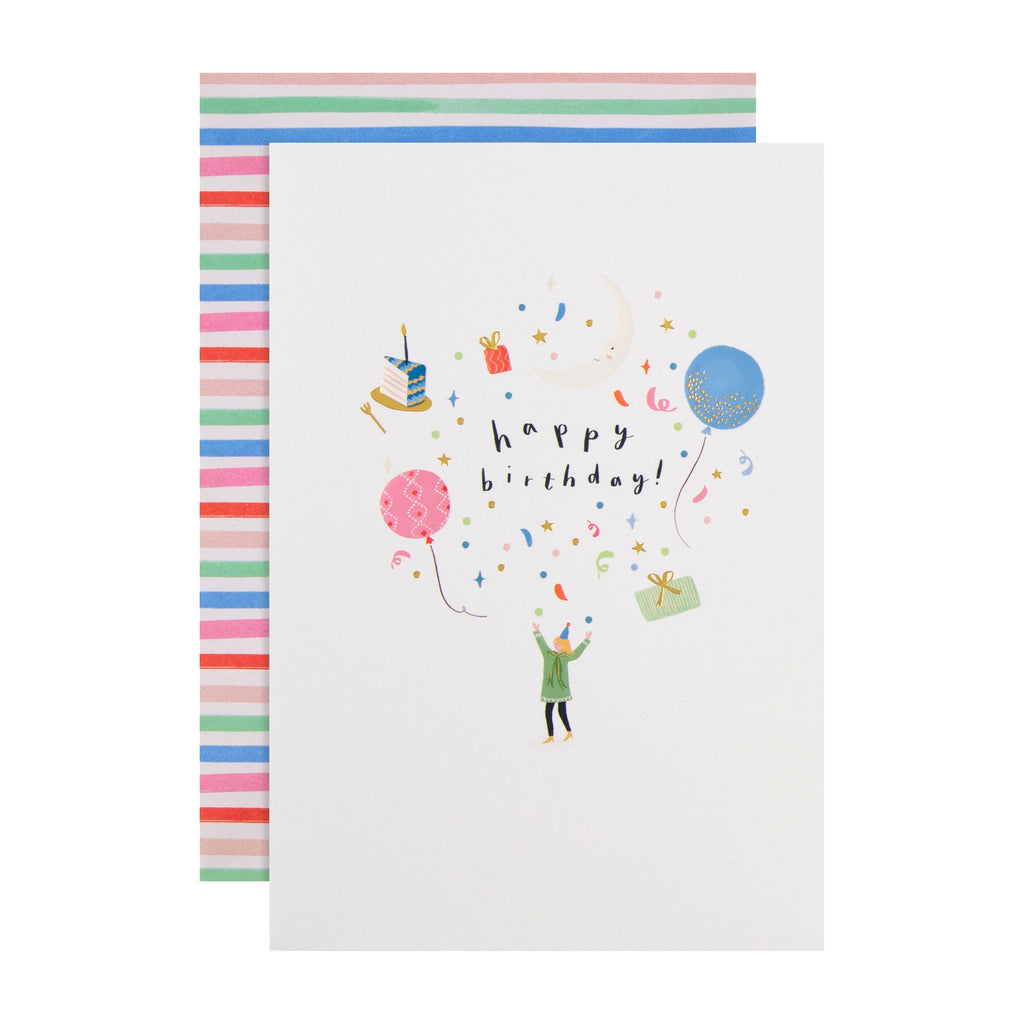 Daydream Wishes Birthday Card - Tiny person with cake, balloons and presents