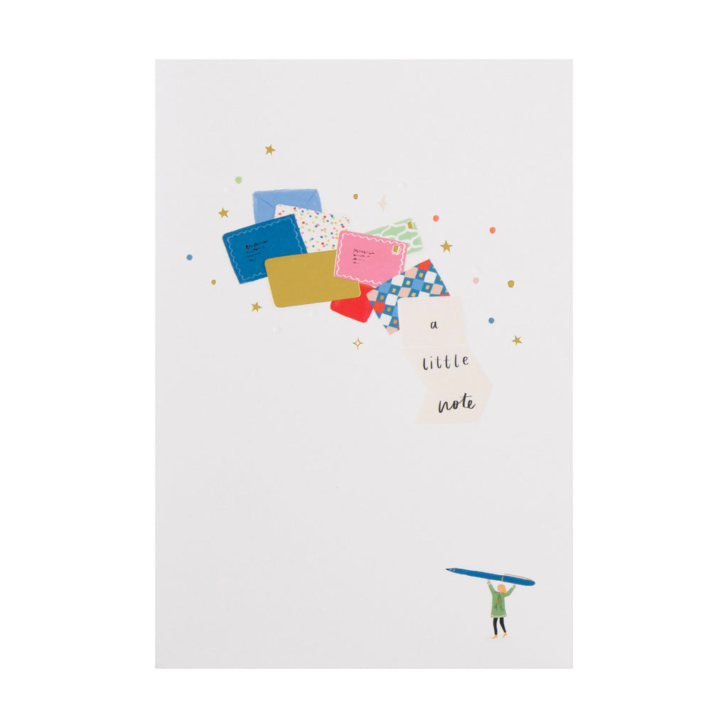 Daydream Wishes Birthday Card - Tiny person with a pen, envelopes and letters