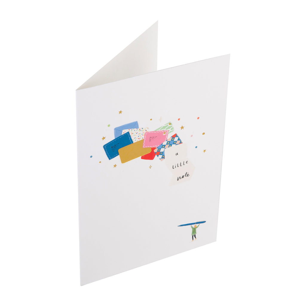 Daydream Wishes Birthday Card - Tiny person with a pen, envelopes and letters