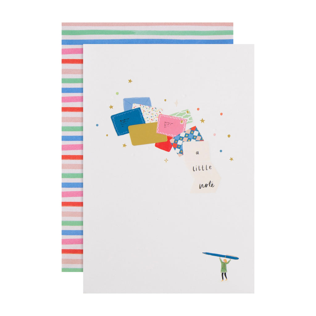 Daydream Wishes Birthday Card - Tiny person with a pen, envelopes and letters