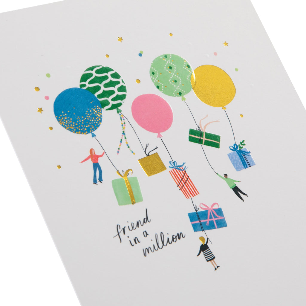 Daydream Wishes Birthday Card - Tiny people with balloons and presents