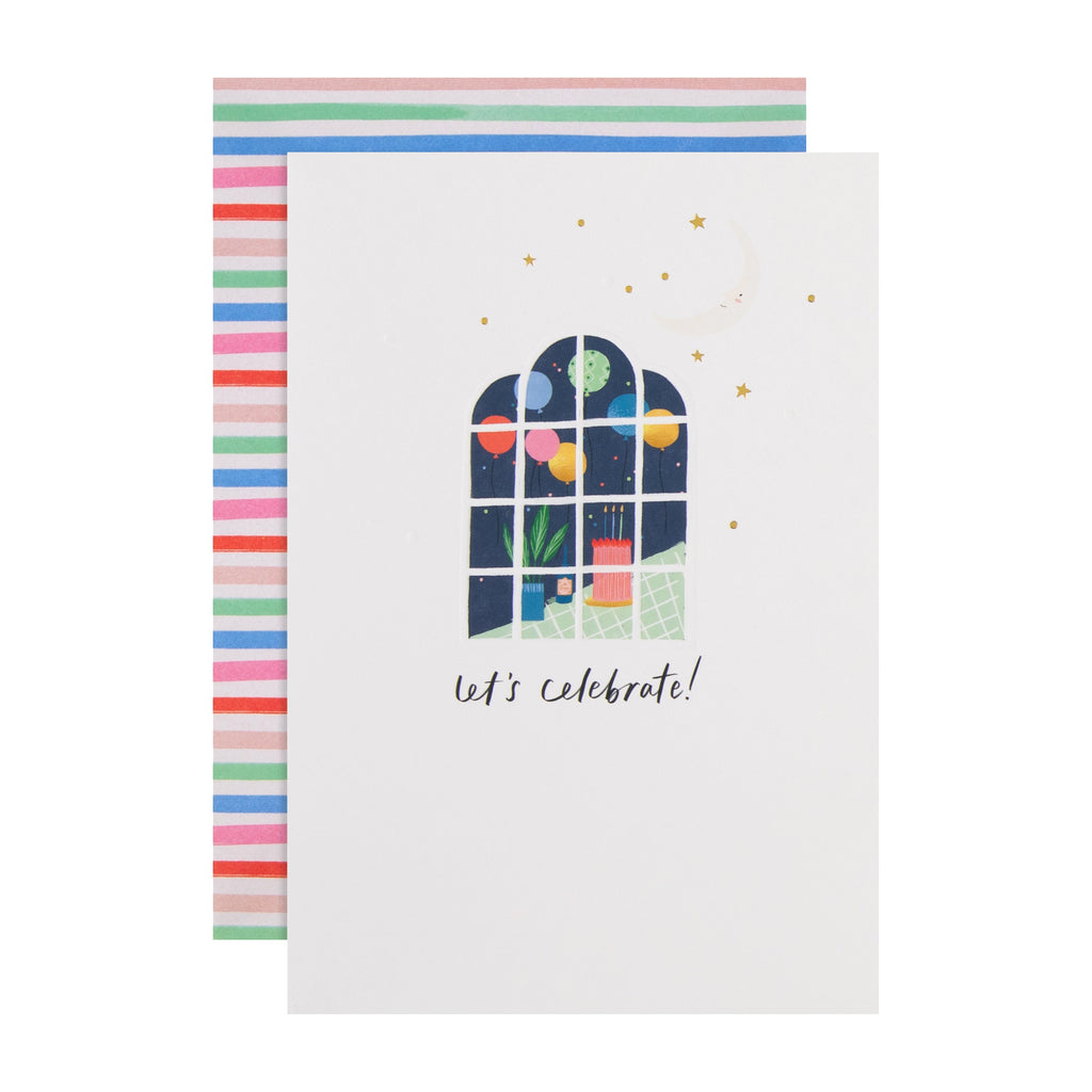 Daydream Wishes Birthday Card - Window with cake and balloons