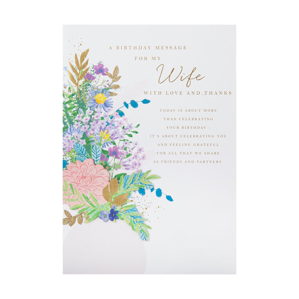 Birthday Card for Wife - Traditional Floral Design with Heartfelt Verse