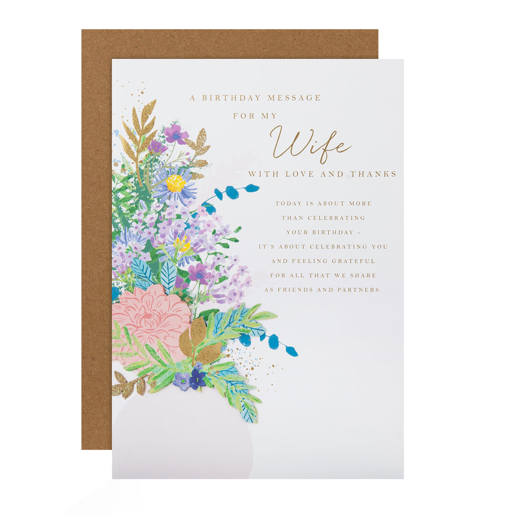 Birthday Card for Wife - Traditional Floral Design with Heartfelt Verse