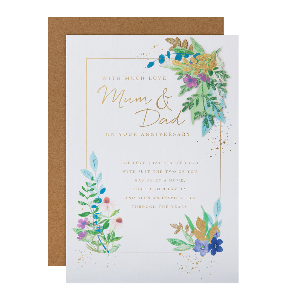 Anniversary Card for Mum & Dad - Traditional Floral Design with Heartfelt Verse