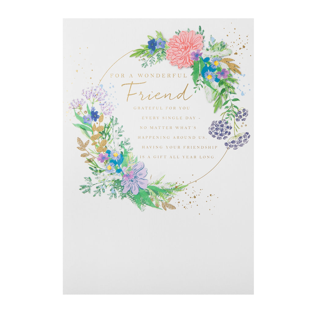 Birthday Card for Friend - Traditional Floral Design with Heartfelt Verse