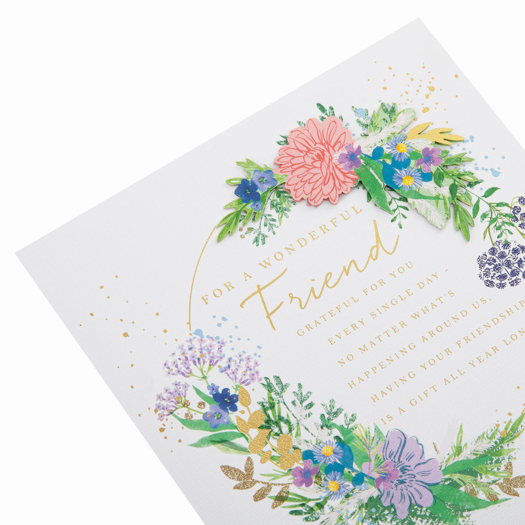 Birthday Card for Friend - Traditional Floral Design with Heartfelt Verse