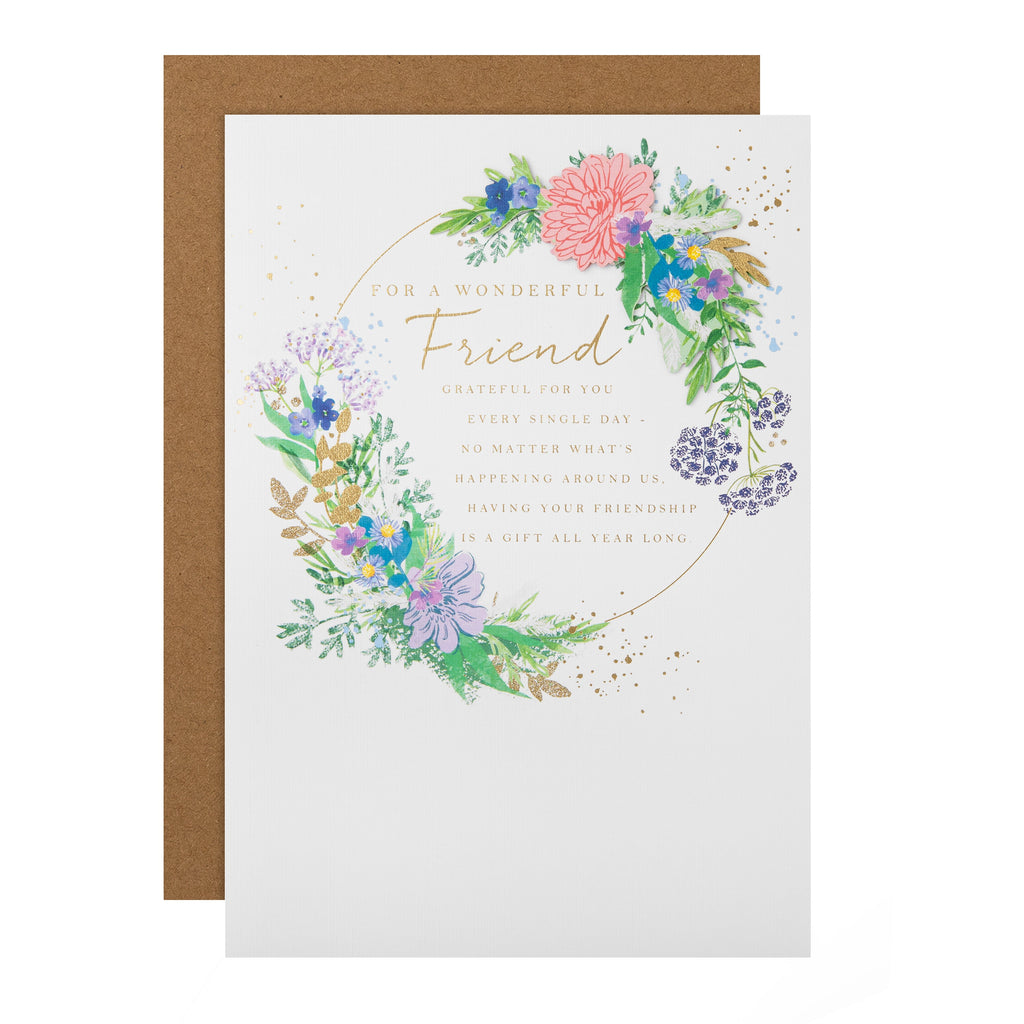 Birthday Card for Friend - Traditional Floral Design with Heartfelt Verse