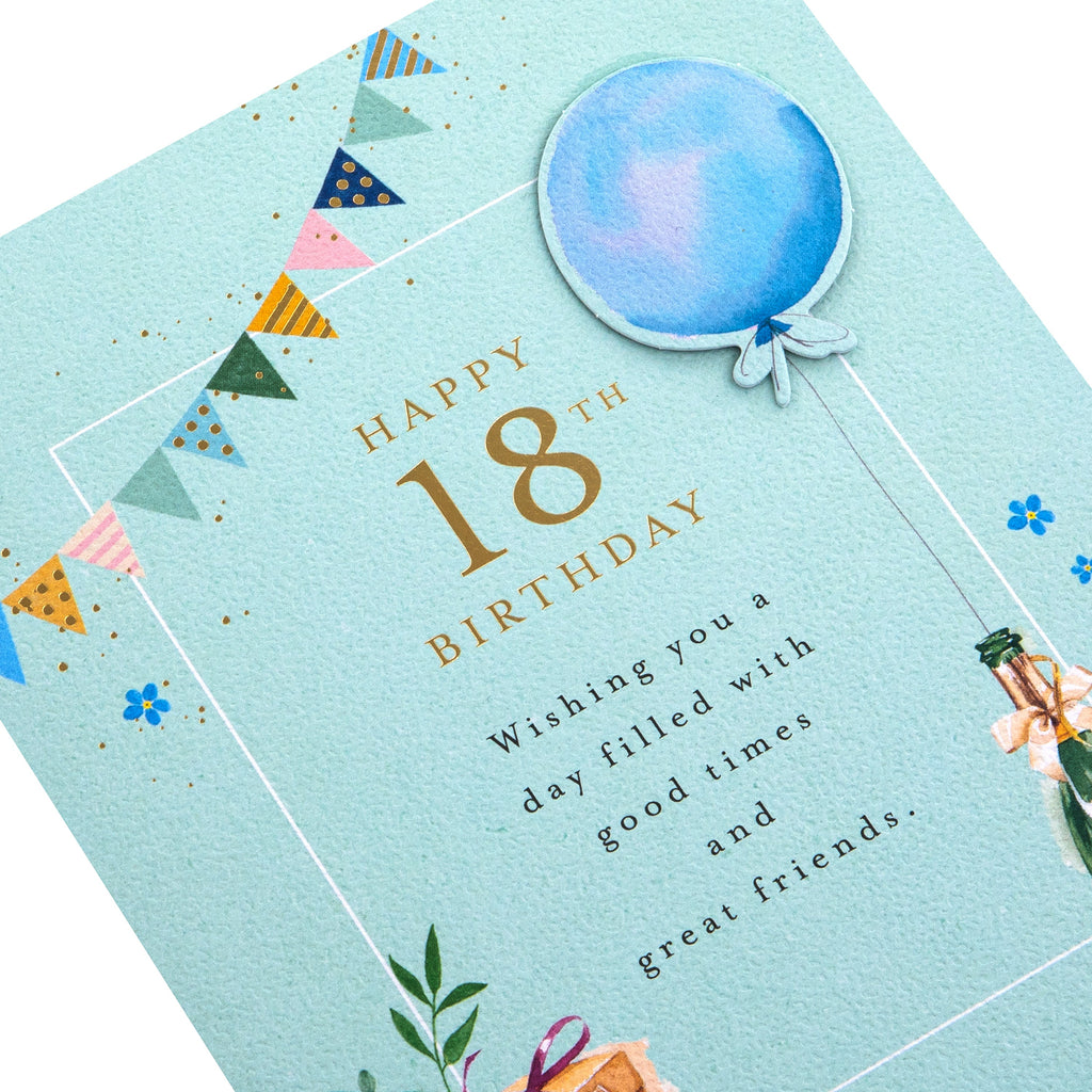 18th Birthday Card - Lucy Cromwell Champagne & Balloons Design