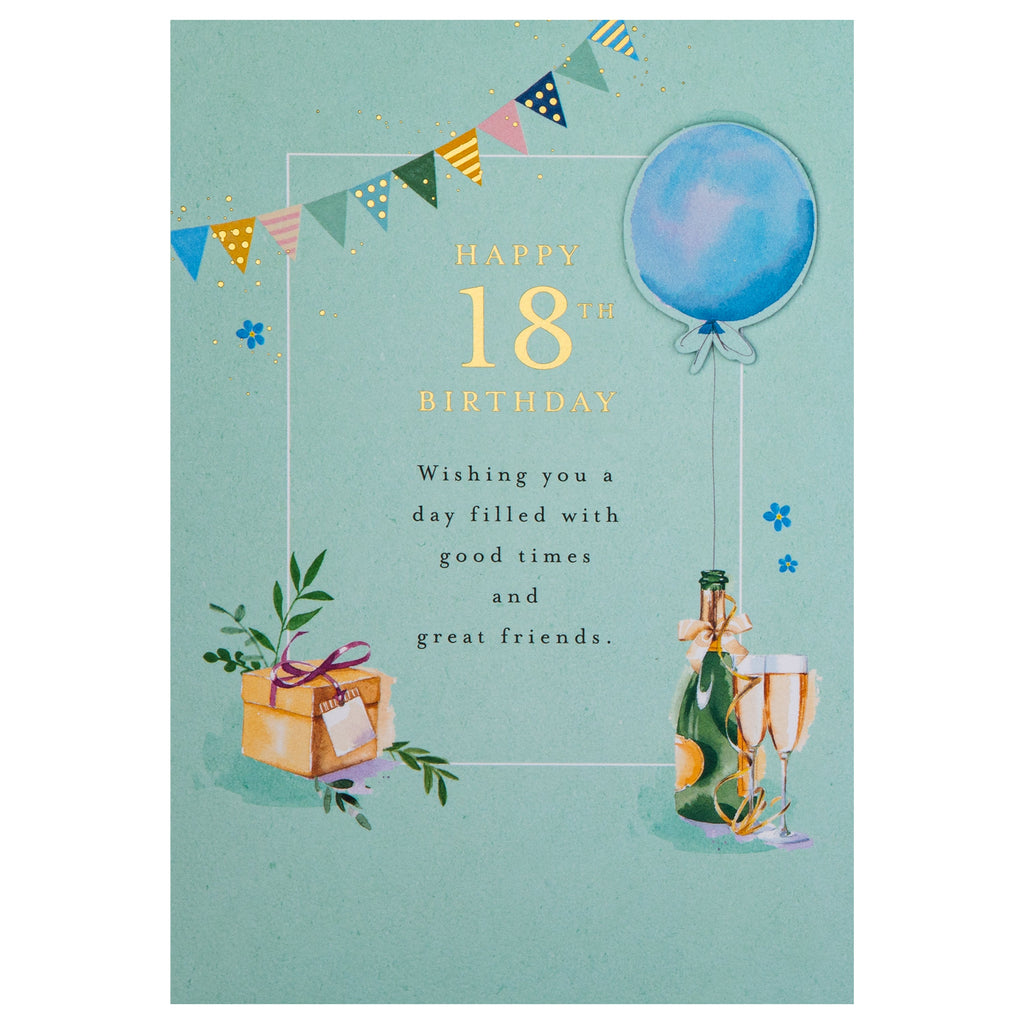 18th Birthday Card - Lucy Cromwell Champagne & Balloons Design