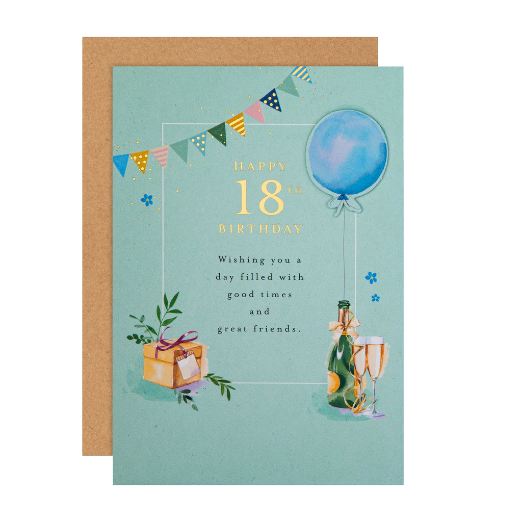 18th Birthday Card - Lucy Cromwell Champagne & Balloons Design