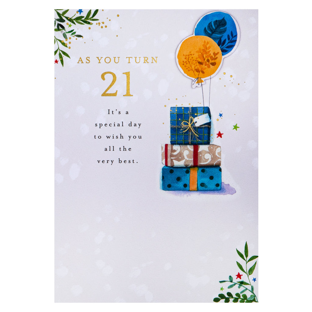 21st Birthday Card - Lucy Cromwell Presents & Balloons Design