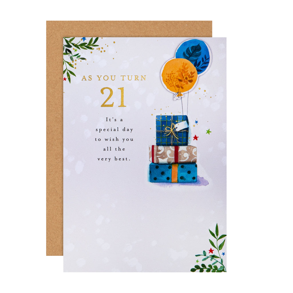 21st Birthday Card - Lucy Cromwell Presents & Balloons Design