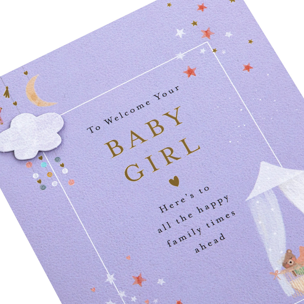 New Baby Card for Baby Girl - Lucy Cromwell Crib & Toy Animals Design