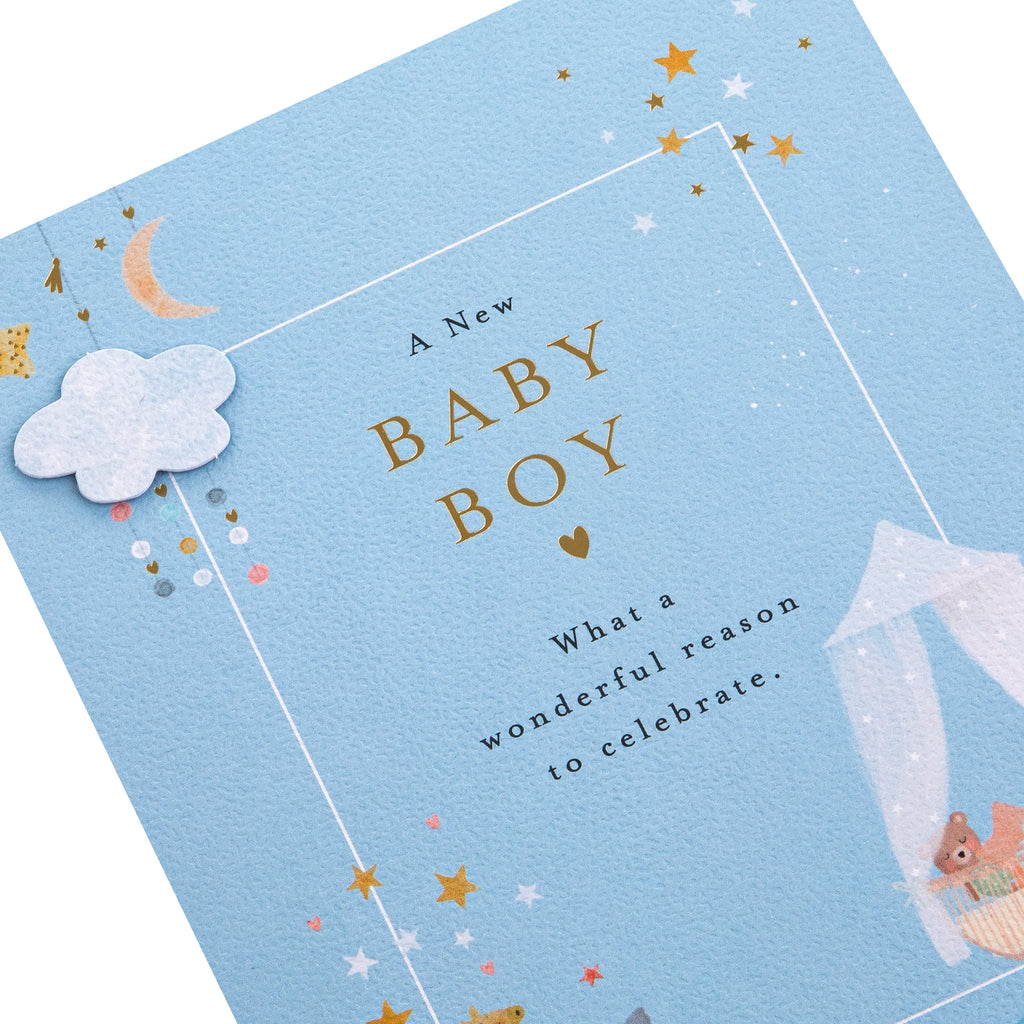 New Baby Card for Baby Boy - Lucy Cromwell Crib & Toy Animals Design