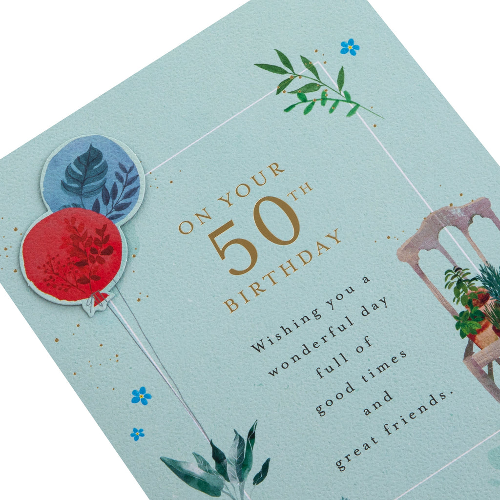 50th Birthday Card - Lucy Cromwell Balloons & Plants Design