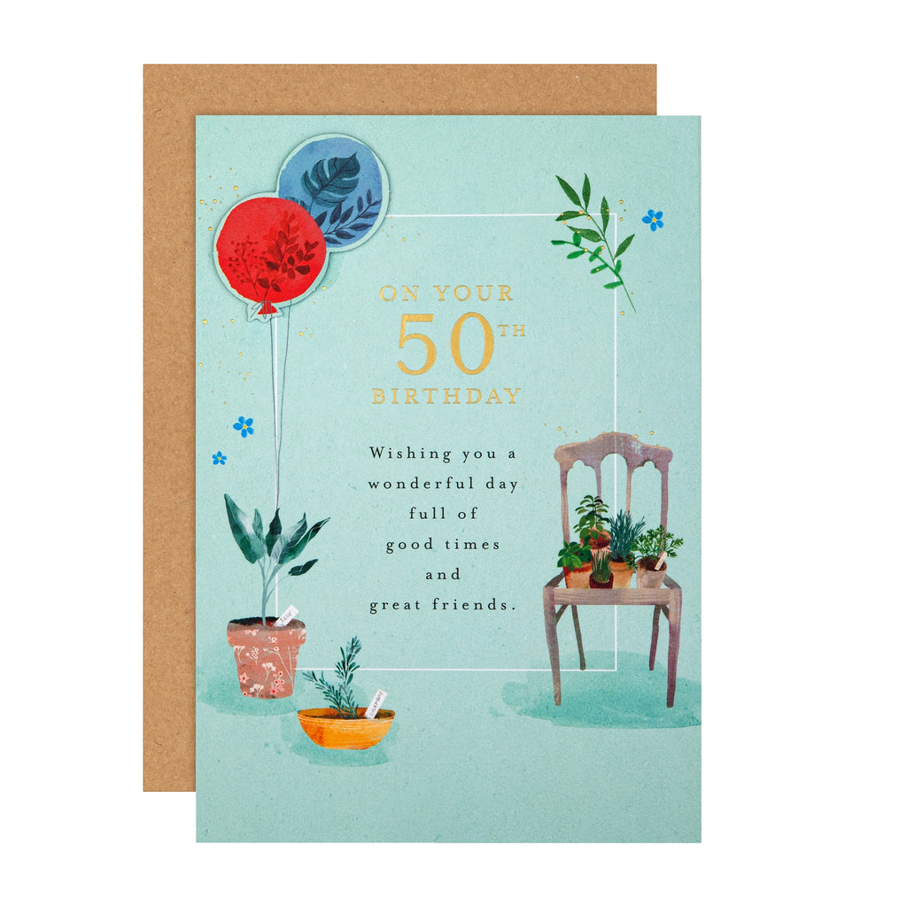 50th Birthday Card - Lucy Cromwell Balloons & Plants Design