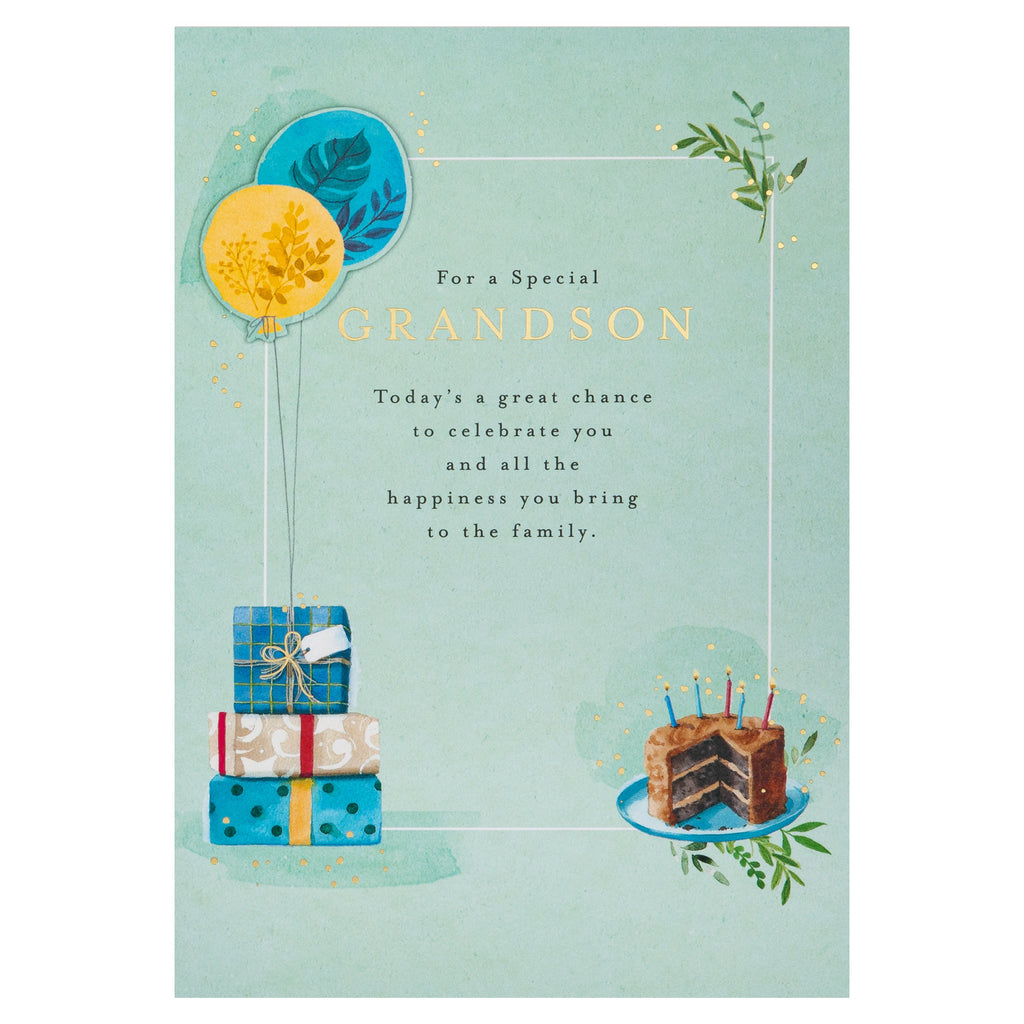 Birthday Card for Grandson - Lucy Cromwell Cake, Gifts & Balloons Design