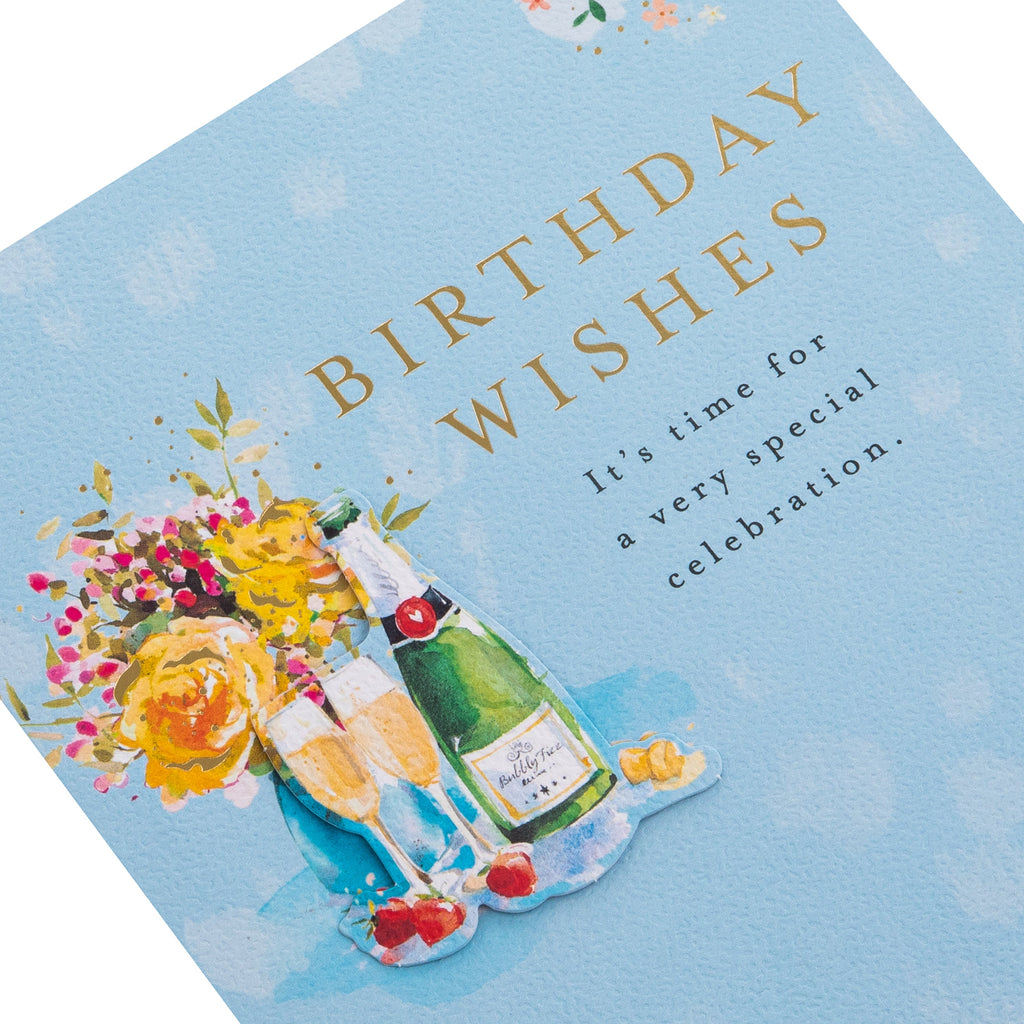 Birthday Card - Lucy Cromwell Champagne & Flowers Design