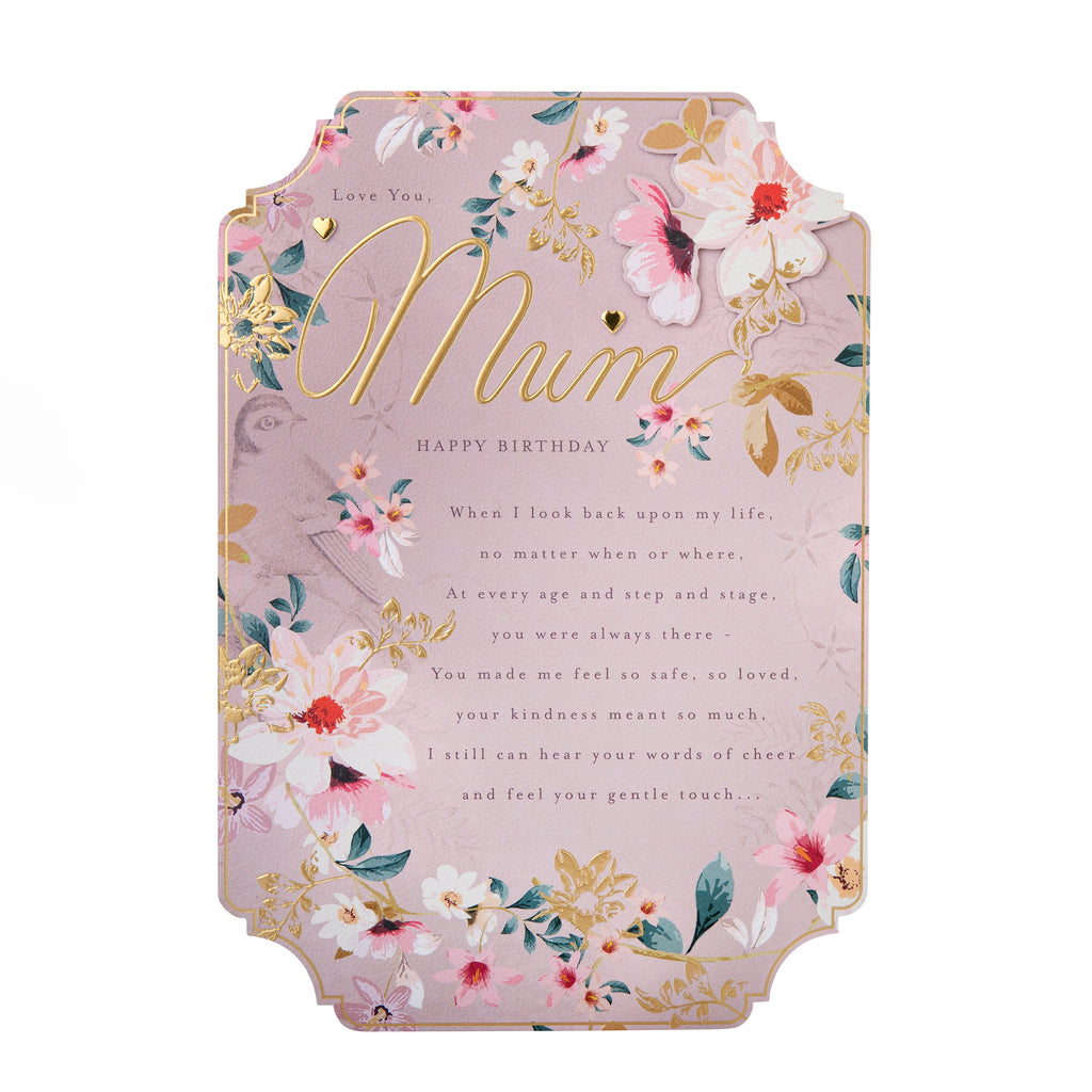 Birthday Card for Mum - Pink Traditional Floral Design with Heartfelt Verse