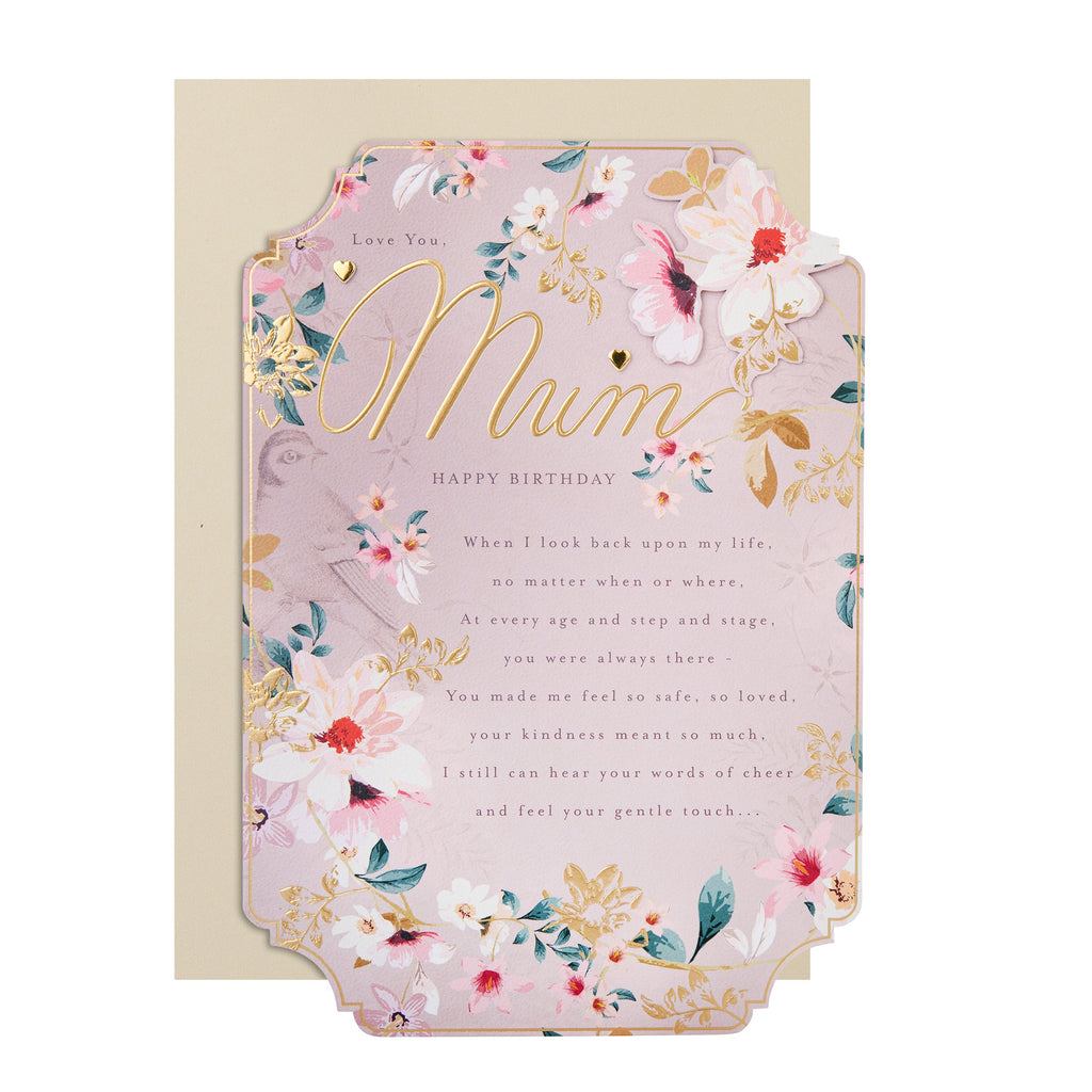 Birthday Card for Mum - Pink Traditional Floral Design with Heartfelt Verse