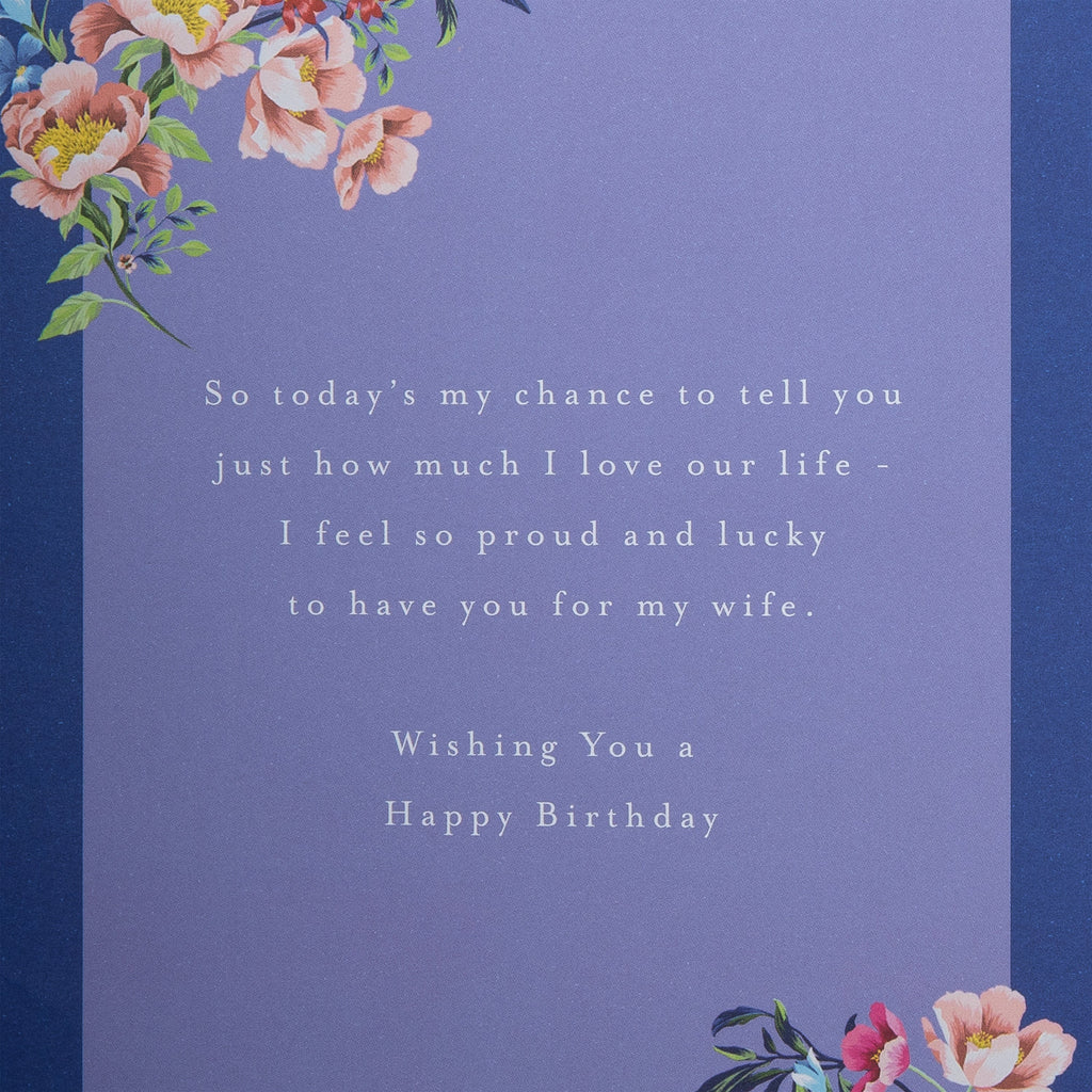 Birthday Card for Wife - Pink Traditional Floral Design with Heartfelt Verse