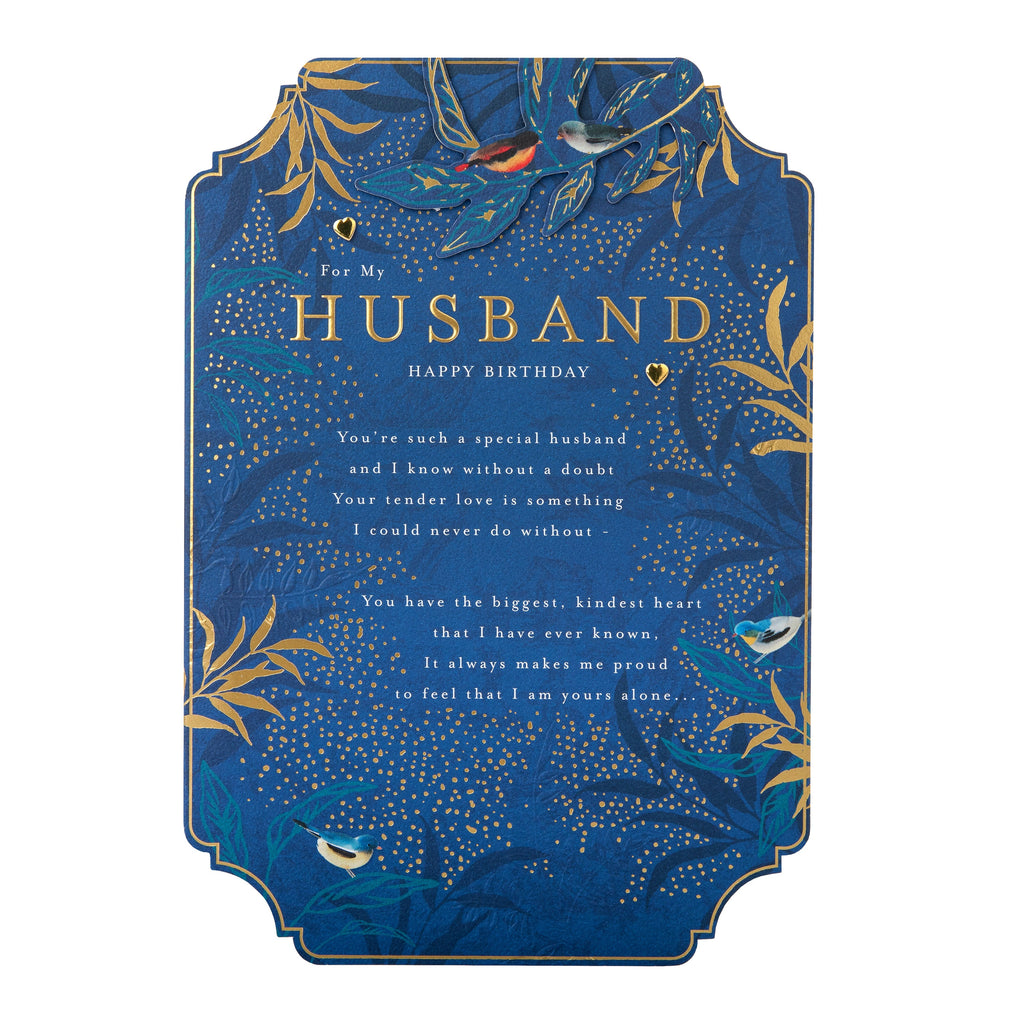 Birthday Card for Husband - Blue with Traditional Floral Design with Heartfelt Verse