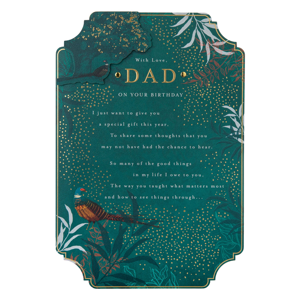 Birthday Card for Dad - Green Traditional Floral Design with Heartfelt Verse