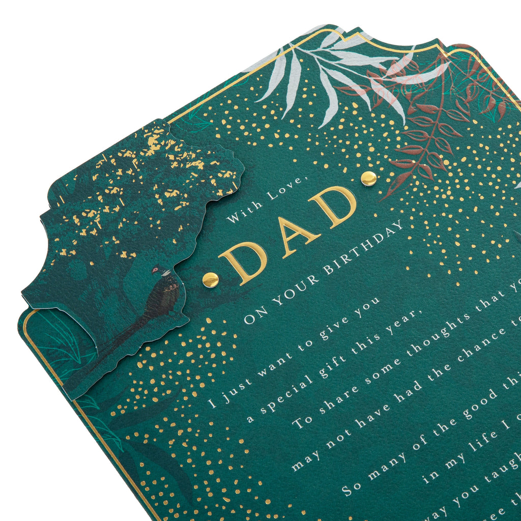 Birthday Card for Dad - Green Traditional Floral Design with Heartfelt Verse