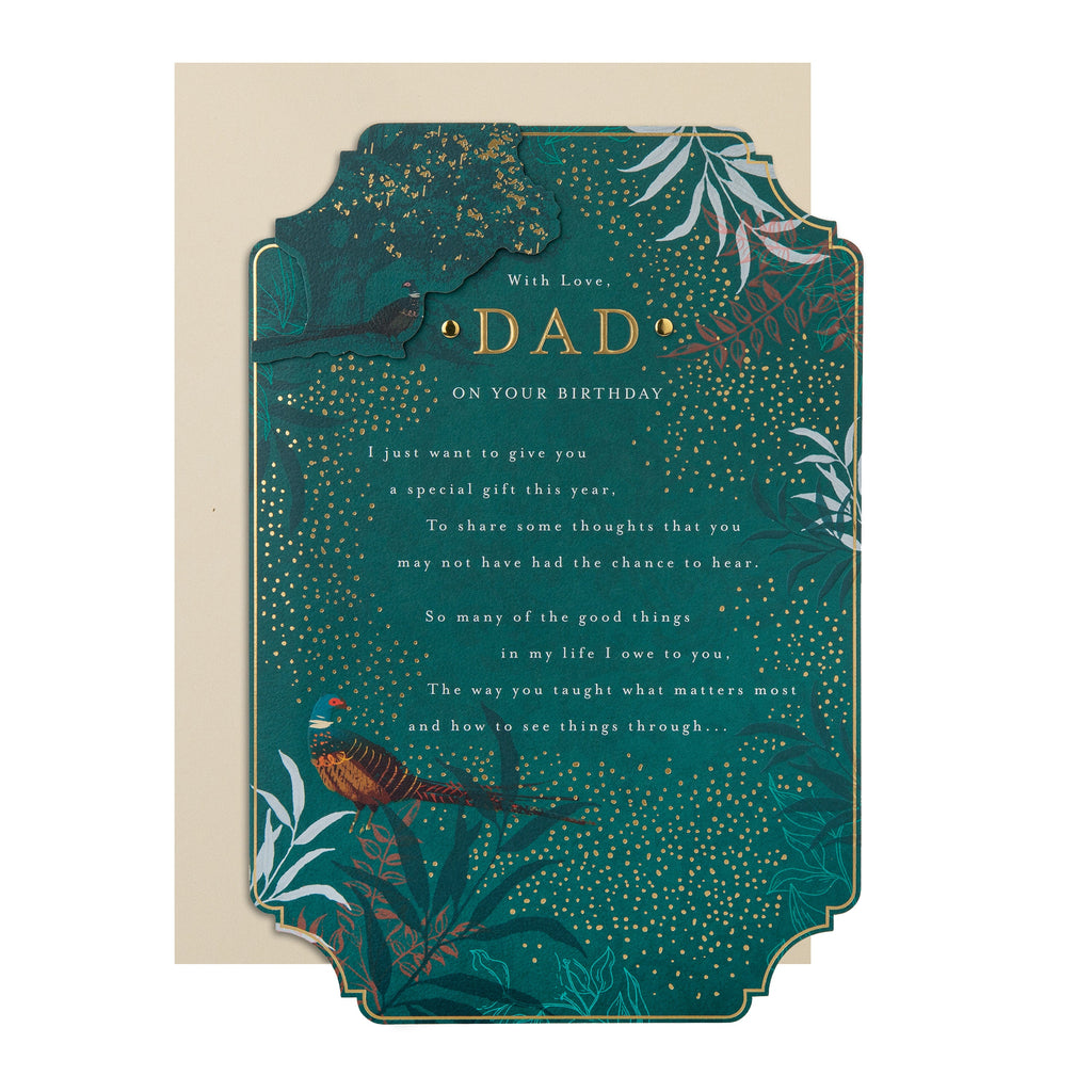 Birthday Card for Dad - Green Traditional Floral Design with Heartfelt Verse