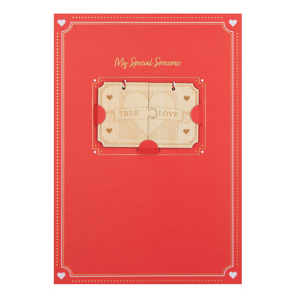 Valentine's Day Card for Someone Special - Red Design with Wooden Keepsake Token