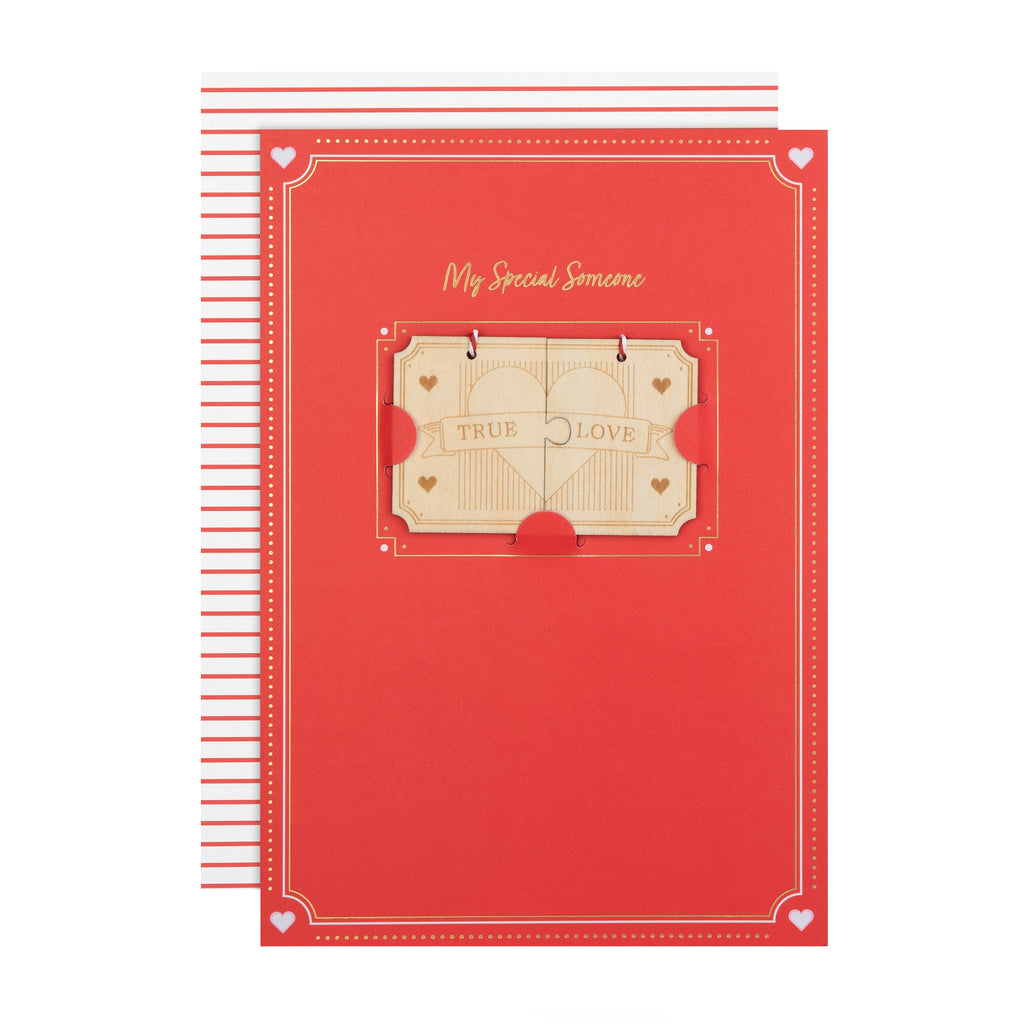 Valentine's Day Card for Someone Special - Red Design with Wooden Keepsake Token