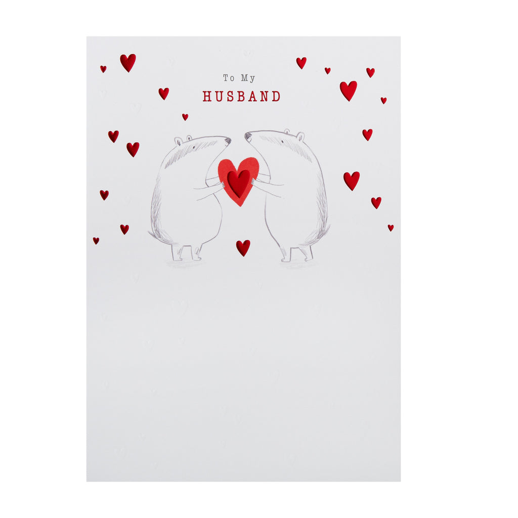 Valentine's Day Card for Husband - Cute Badgers with Hearts Illustration