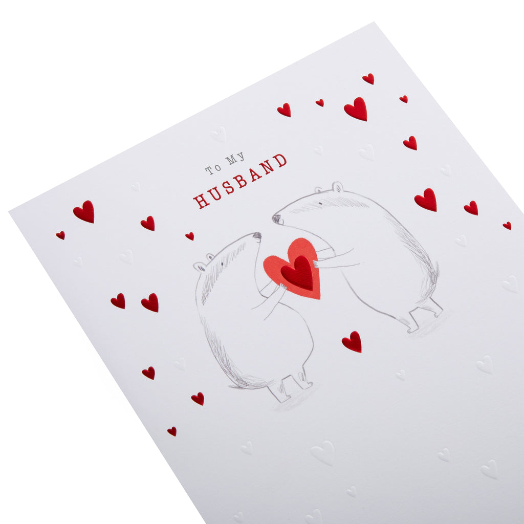 Valentine's Day Card for Husband - Cute Badgers with Hearts Illustration