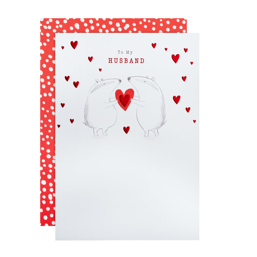 Valentine's Day Card for Husband - Cute Badgers with Hearts Illustration