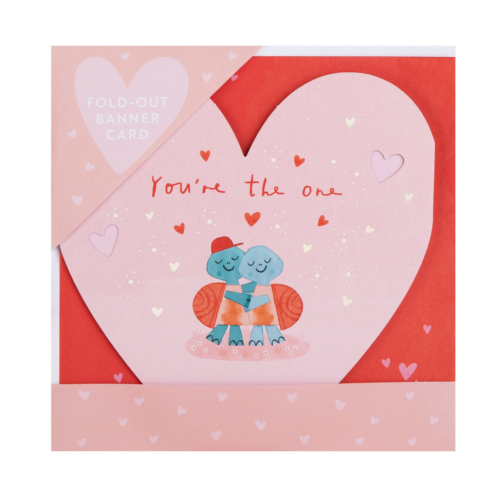 Valentine's Day Card for One I Love - Fold-Out Pink Hearts Banner Design