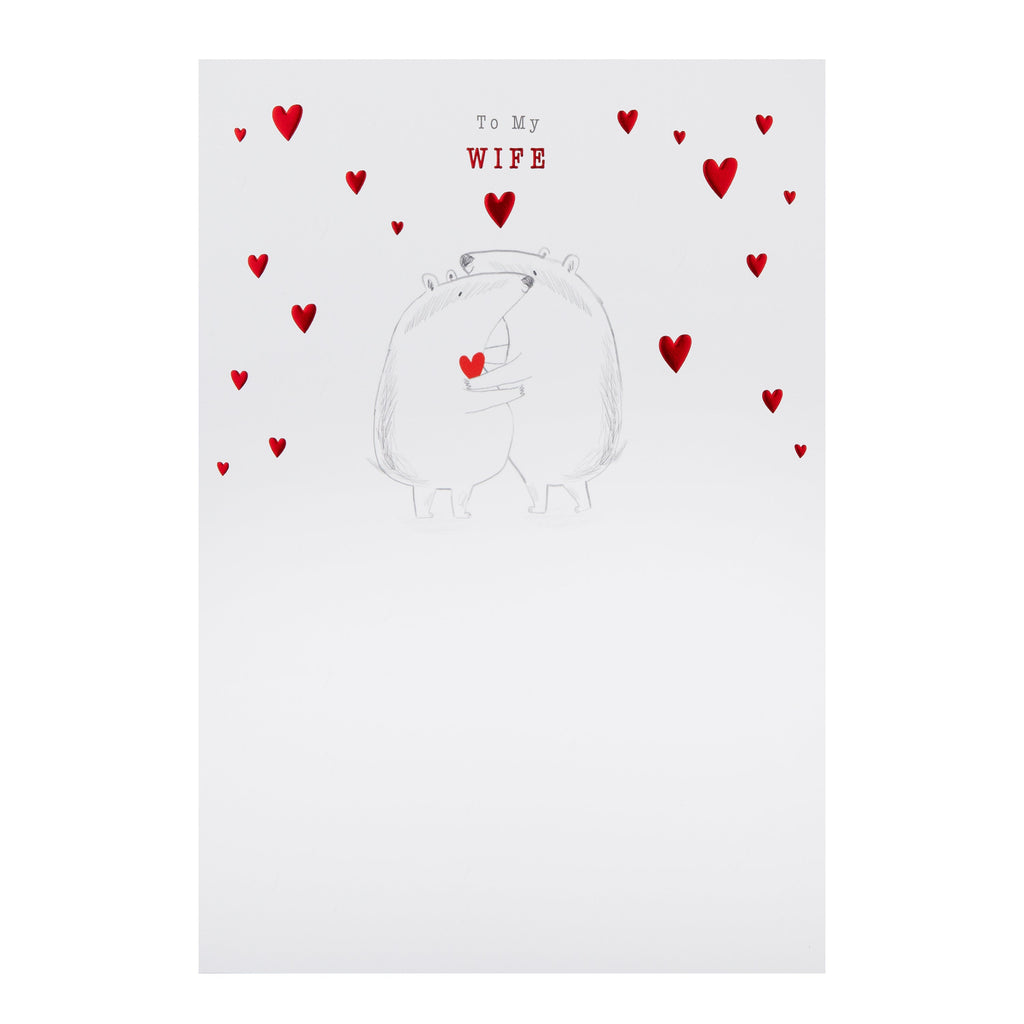 Valentine's Day Card for Wife - Cute Badgers Cuddling with Hearts Illustration