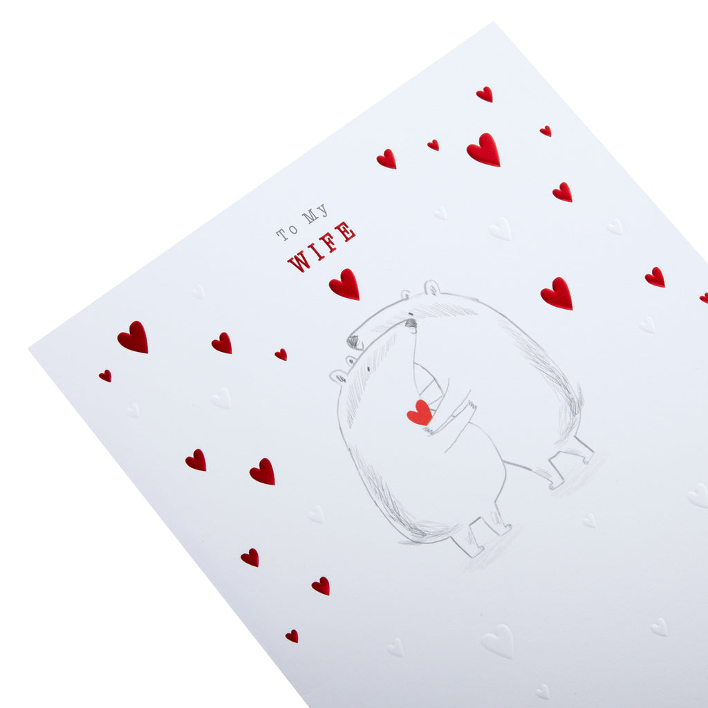 Valentine's Day Card for Wife - Cute Badgers Cuddling with Hearts Illustration