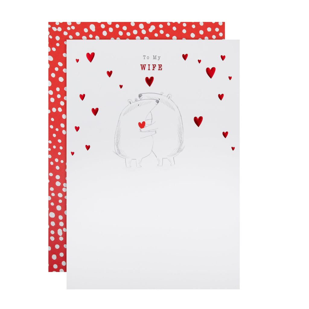 Valentine's Day Card for Wife - Cute Badgers Cuddling with Hearts Illustration