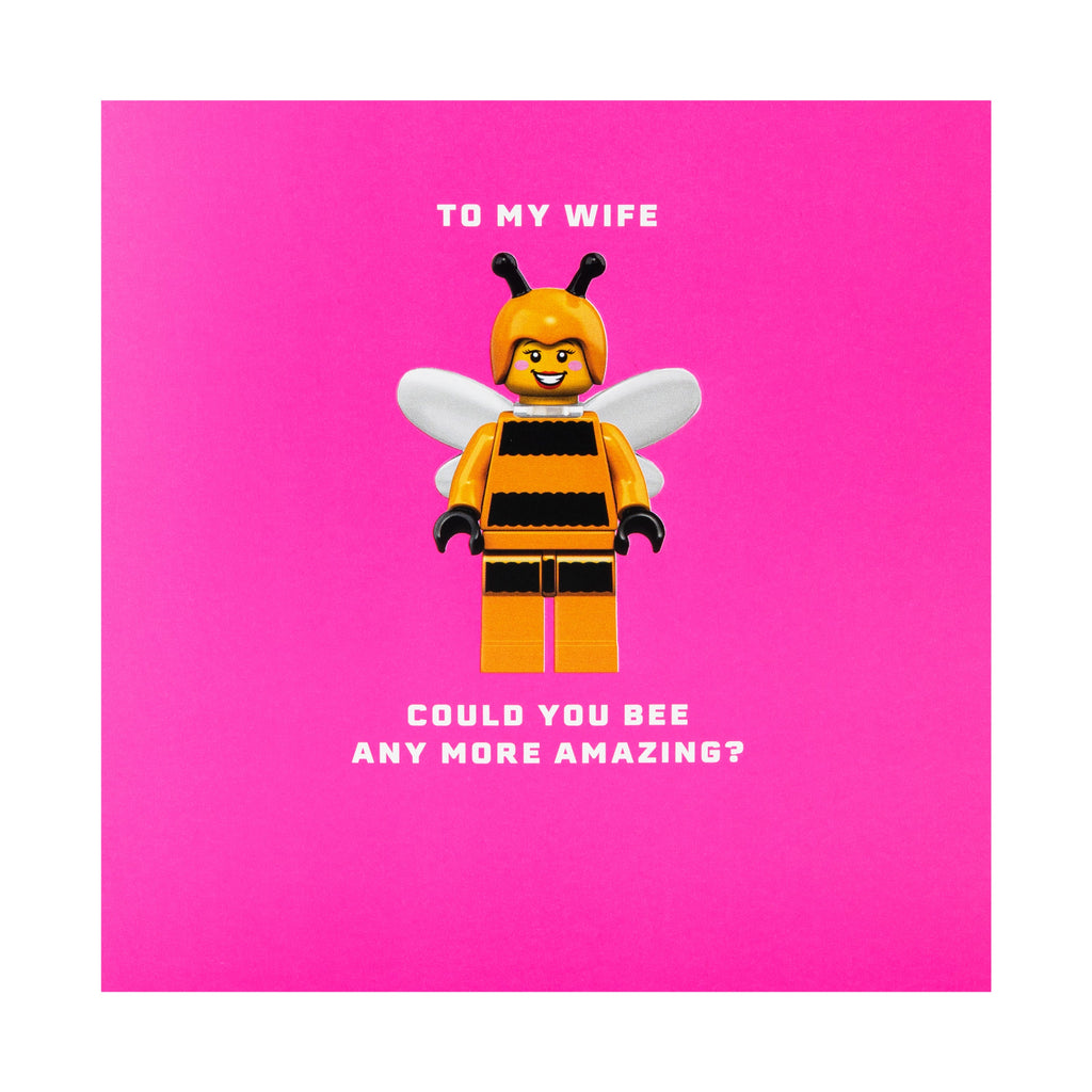 Greeting Card for Wife - Pink LEGO Bumble Bee Character Design