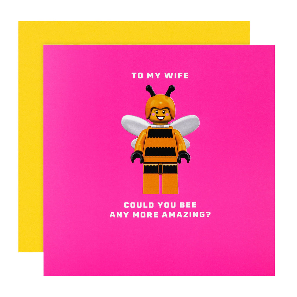 Greeting Card for Wife - Pink LEGO Bumble Bee Character Design