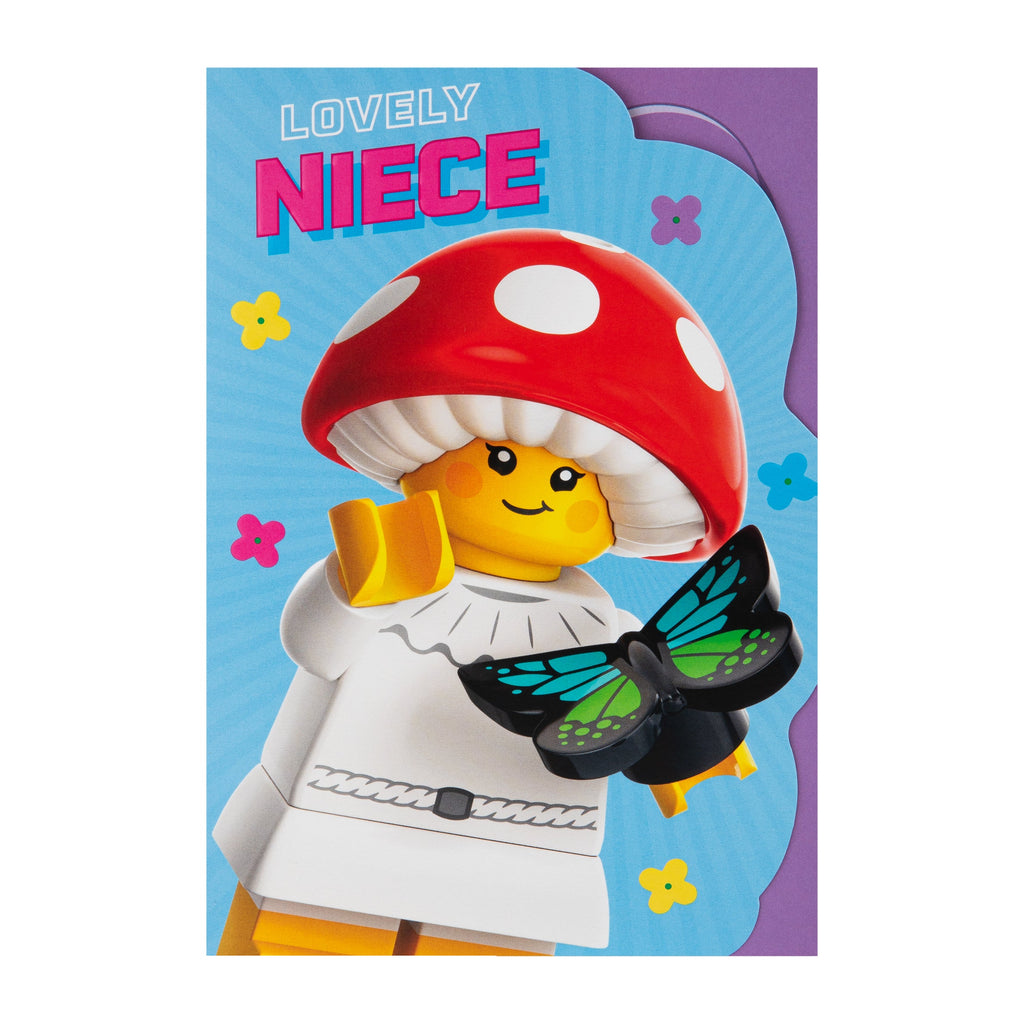 Birthday Card for Niece - Blue LEGO Mushroom Character Design