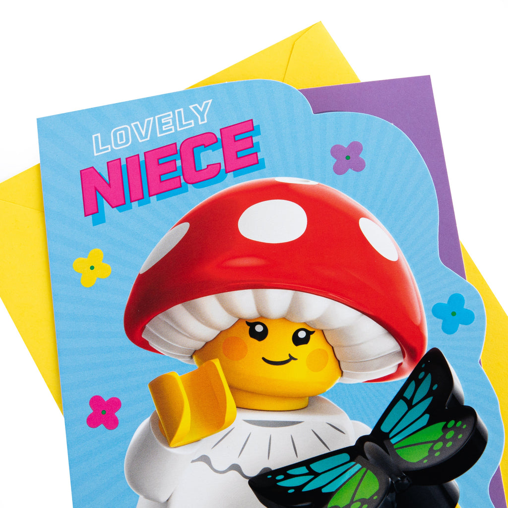 Birthday Card for Niece - Blue LEGO Mushroom Character Design