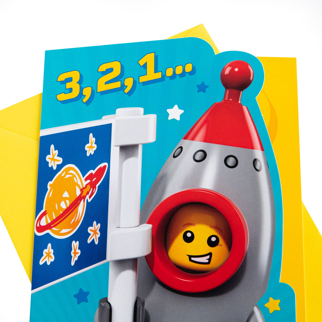 Kids Birthday Card - Blue LEGO Rocket Character Design