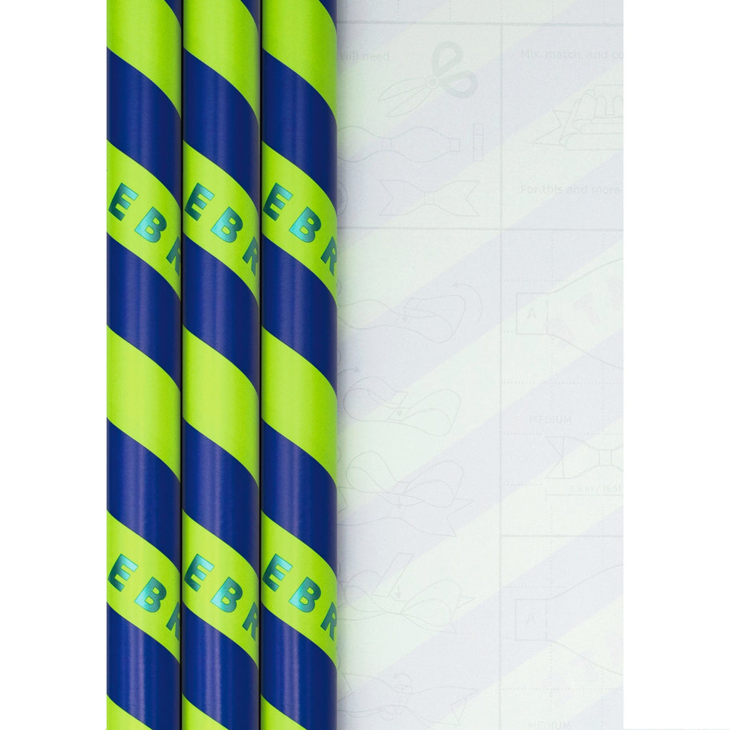 6M Any Occasion Wrapping Paper - 3 x 2M Rolls in 1 Blue & Green 'Celebrate' Design