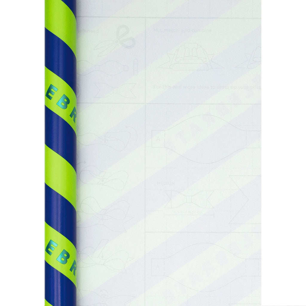 6M Any Occasion Wrapping Paper - 3 x 2M Rolls in 1 Blue & Green 'Celebrate' Design