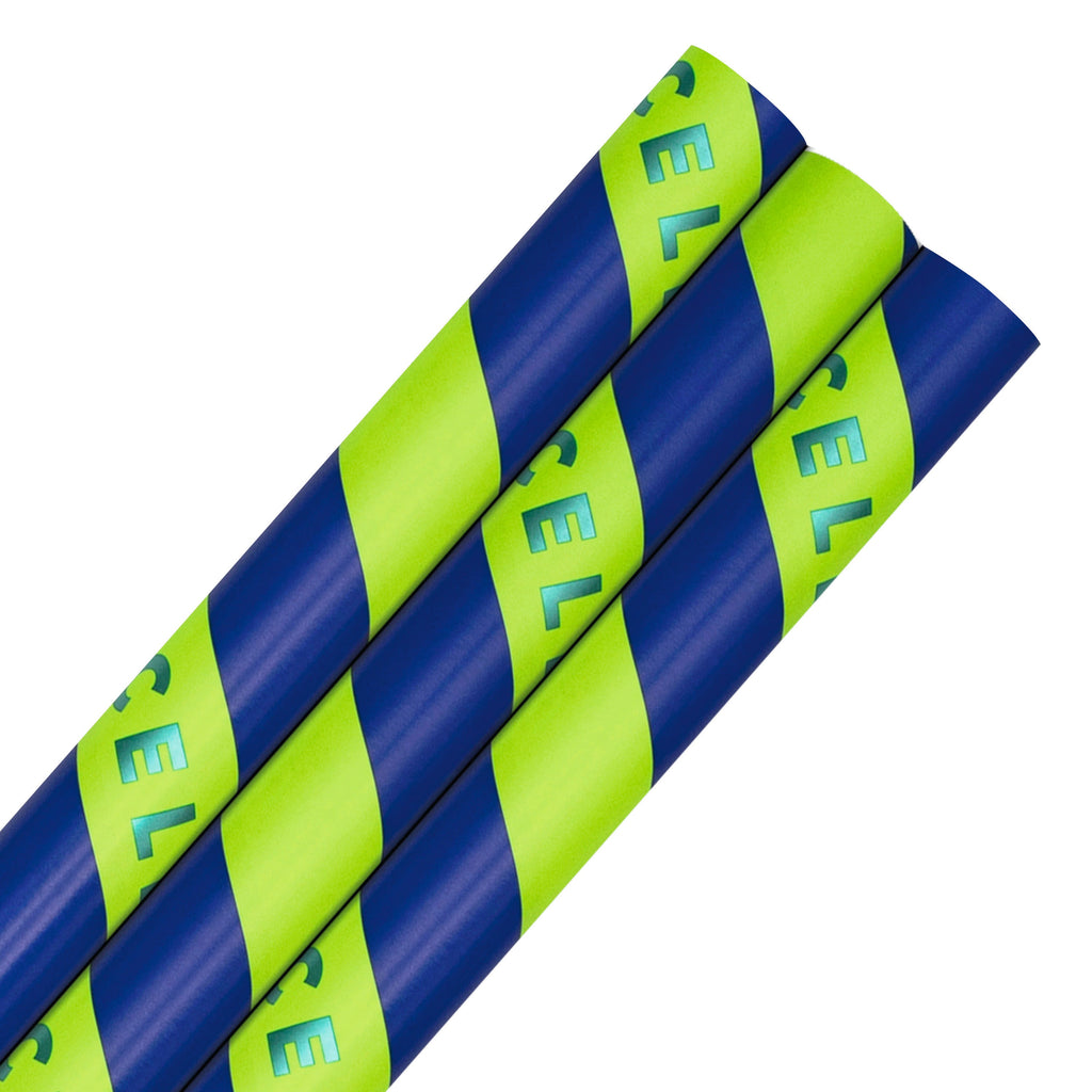 6M Any Occasion Wrapping Paper - 3 x 2M Rolls in 1 Blue & Green 'Celebrate' Design