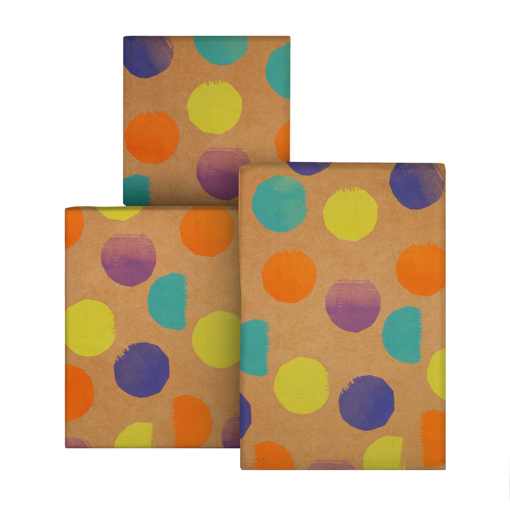 6M Any Occasion Wrapping Paper - 3 x 2M Rolls in 1 Colourful Spots & Kraft Paper Design