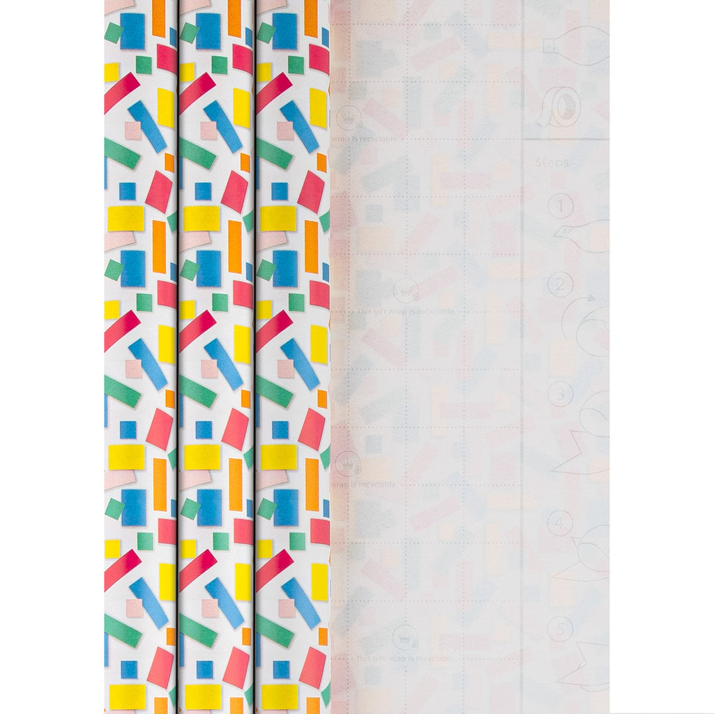 6M Any Occasion Wrapping Paper - 3 x 2M Rolls in 1 Confetti Design